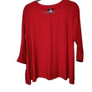 LTX Sportswear Sz 1XL Red Lagenlook Swing Blouse 1/2 Sleeve Flowy Gauzy Shirt
